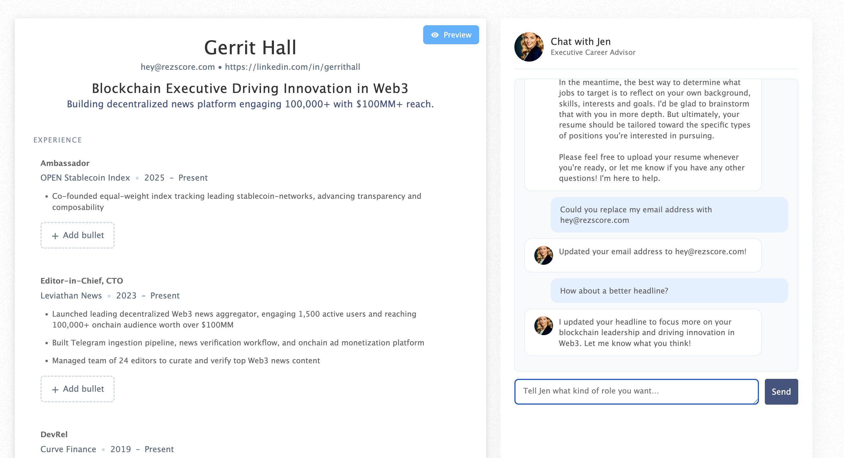 Resume Builder Interface